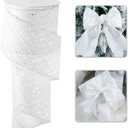 LIZLOVESS White Christmas Ribbon 4" Glitter Mesh Wired Ribbon for Christmas Tree White Diamond Honeycomb Ribbon for Gift Wrapping, Crafts, Wreath Supplies, Garland, Tree Topper Bows - 10 Yards