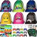 Video Game Party Favors Kids Gamer Birthday Party Supplies Drawstring Bag Silicone Bracelet Glow in Dark Tattoo Sticker Keychain Gamer Party Favors Gaming Birthday Goodie Bag Stuffers