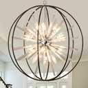 Veezio 12-Light Black Crystal Sputnik Chandelier D27 Globe Modern Firework Ceiling Light Fixture for High Ceiling Foyer Entryway Stairway Dining Room Kitchen Island Bedroom