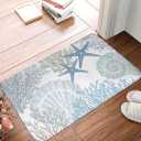 Coastal Beach Bath Mats for Bathroom,Nautical Ocean Seashells Starfish Absorbent Bath Rug Non-Slip Floor Rug Carpets Door Mat Washable Area Rugs for Bathroom Laundry Bedroom Living Room Kitchen,Blue (17.7"x29.5", Color 1)