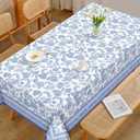 Rustic Blue Floral Tablecloth Waterproof, Classic French Country Table Cloth Rectangle Stain Resistant, Washable Table Cover for Home Kitchen Dining Party Decoration (60120 Inch)