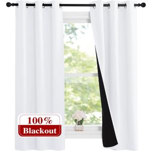 NICETOWN Pure White 100% Blackout Lined Curtains, 1 Pair, 37" Width x 60" Length Each Panel, 2 Thick Layers Narrow Wide Window Treatment Panels Thermal Insulated Drapes for Kitchen Small Window