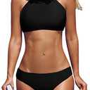 beautyin Women Black Halter High Neck Bikini Set Swimsuit Cross Back Swimwear Small