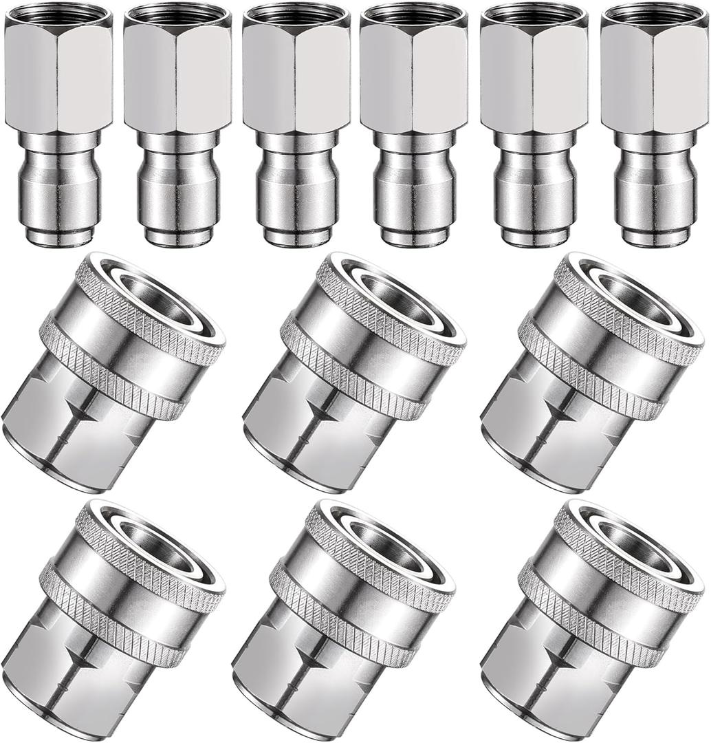 FENG PAI 12Pcs NPT 3/8 Inch Pressure Washer Adapter Set, 6 Sets Stainless Steel Internal Male and Female Quick Connector Kit, Pressure Washer Internal Female and Male Thread Fitting