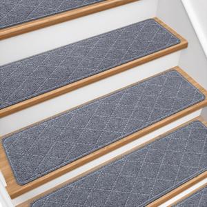 Stair Treads for Wooden Steps 15 PCS - 8 x 30, Non Slip Stair Runner, Machine Washable Stair Rugs Strips for Kids Pets and Elderly, Indoor Carpet for Stairs (Grey)