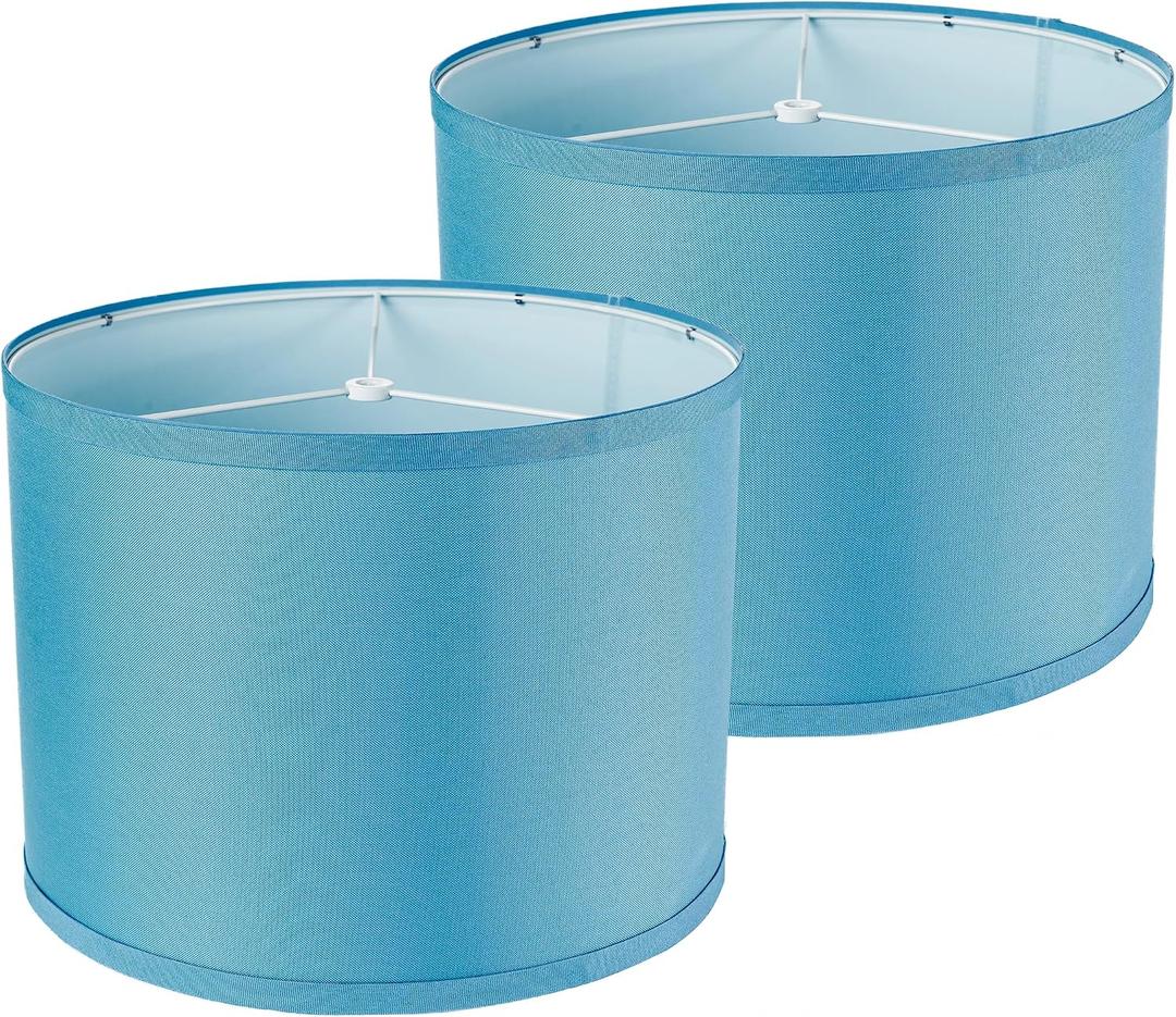 lampshades Set of 2, Drum Lamp Shades Set of 2, Lamp Shades for Table Lamps Easy Assembly Required Lamps Shades Natural Linen Fabric (Blue, 13"x13"x10")