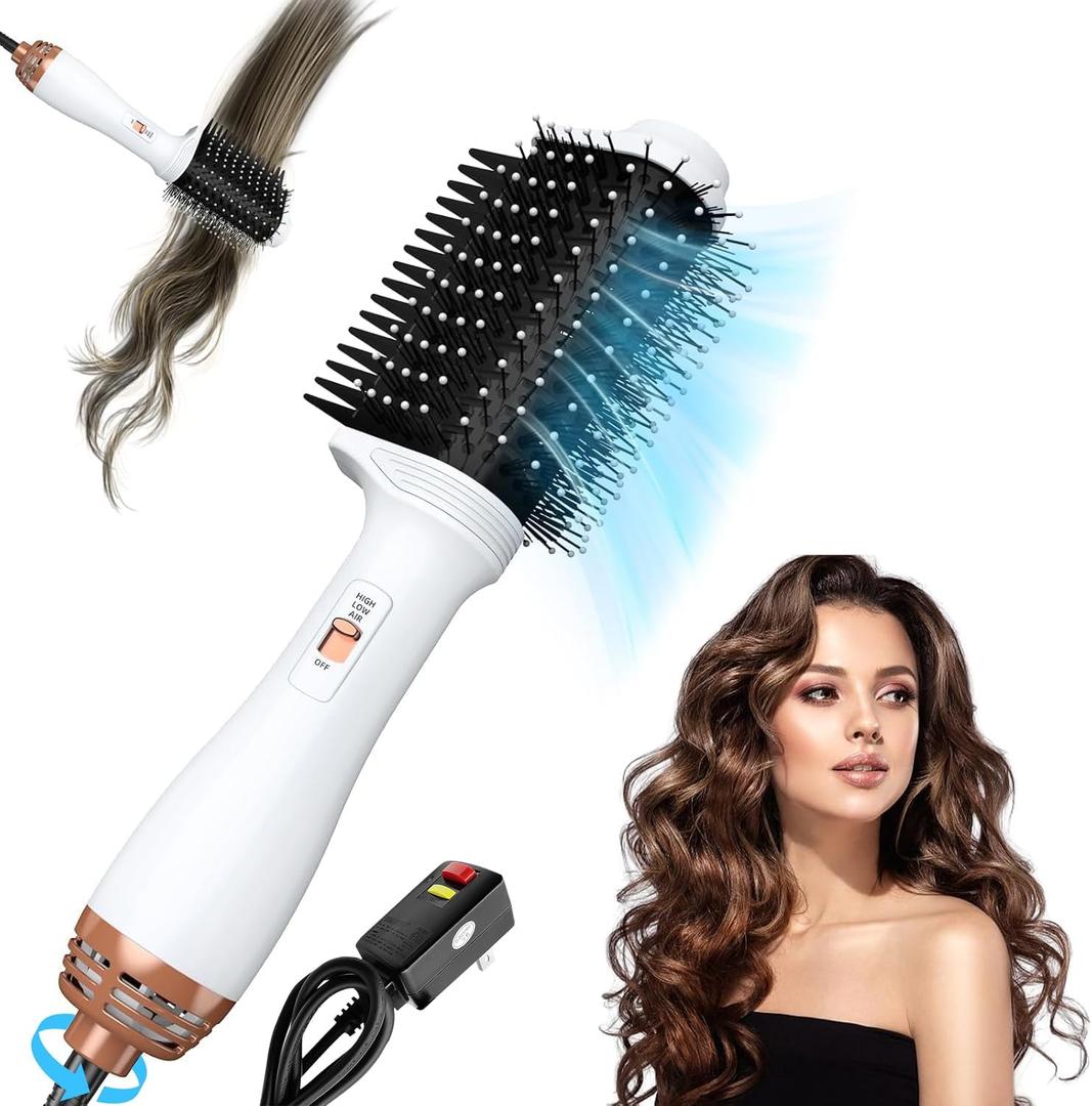4 in 1 Hair Blow Dryer Brush, Hair Styler Volumizer with Negative Ion Anti-frizz Ceramic Titanium Barrel, Hair Straightener Brush Hot Air Brush Dry Bar Blowout Brush (White) (White)