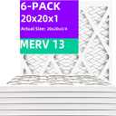 20x20x1 MERV 13 (6-Pack) Pleated Air Filter (Actual Size: 19.75"x19.75"x0.75") MPR 1900 & FPR 10, Furnace Air Filters, 20x20x1 air filter