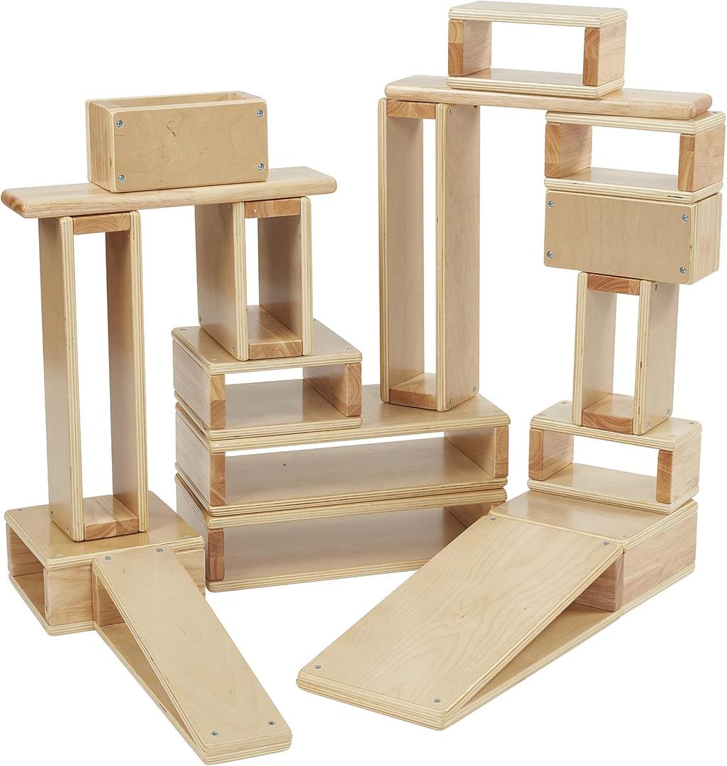 ECR4Kids Wooden Tunnels and Arches Stacking Playset, Montessori Toys, Natural, 18-Piece, 18 Piece Set - Large