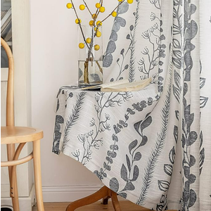 MEETSKY Boho Curtains for Living Room Linen Farmhouse Curtains Drapes for Bedroom Drapes84 Inch Length 2 Panels Bohemian Light Filtering Rod Pocket Window Curtains Black and White Leaf Curtains