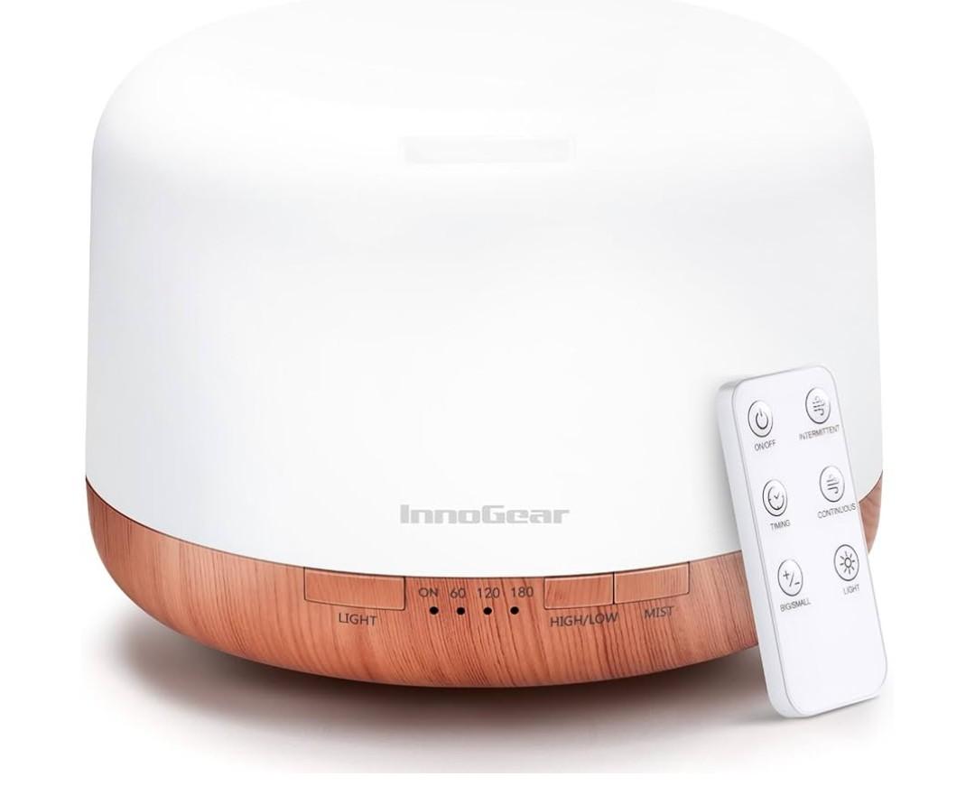 InnoGear 500ml Essential Oil Diffuser with Remote Control, Premium Ultrasonic Aromatherapy Diffusers Scent Humidifier Vaporizer Auto-Off Timer for Large Room Home, Yellow