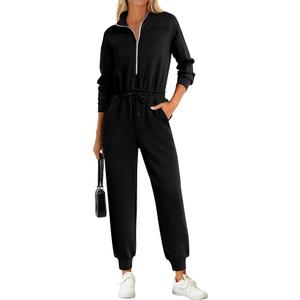 PRETTYGARDEN Long Sleeve Jumpsuits for Women Casual 2026 Fall Fashion Zip Up Pant Rompers One Piece Sweatsuits Travel Outfits Medium