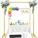 Square Backdrop Stand, 8.2FT Wedding Arch, Heavy Duty Balloon Arch Stand, Over The Table Rod Stand with Clamps, Adjustable Photo Booth Background Kit, Backdrop Frame for Decor Birthday Party (Gold)