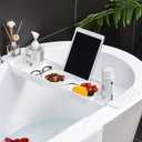 Expandable Drain Bath Shelf Caddy Tray, Multifunctional Plastic Bathtub Tray Bathroom Organizer Simple Stylish Bathtub Storage Rack for Candle Towel, Book, Wine, Phone, Shower (Large, White - 1pcs)