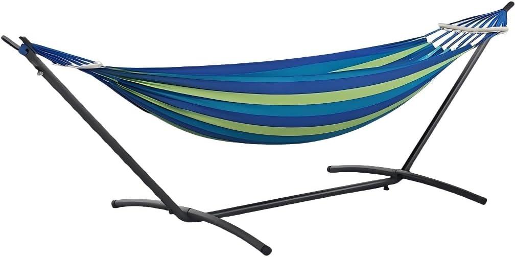 ANAGOO Double Hammock with Stand, 2 Person Hammock with Carrying Bag,Heavy Duty Portable,500 lb Capacity, Perfect for Both Indoors and OutdoorsOcean Breeze