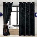 Renaiss Starry Starry Sky Window Curtains Blue Brilliant Stars Window Treatments Black Clear Night Sky Blackout Drapes for Man Woman Bedroom Living Room Decoration Home Decor 21x45 Inches x 2 Panels