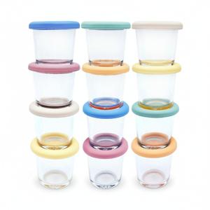 Elk and Friends 4oz Borosilicate Glass Baby Food Storage Jars with Silicone Lid | Strong Glass | Set of 12 | Microwave, Oven & Dishwasher Safe | Infant and Babies (Blush/Peach/Lemon/Ivory/Sage/Misty Blue (12-pk))