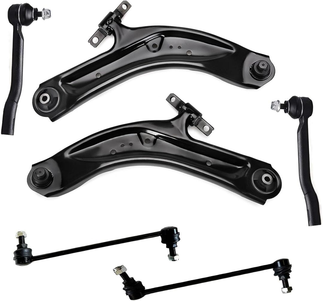 6pc Front Lower Control Arm + Front Sway Bar Link + Outer Tie Rod End Kit K623110 K623111 K750783 K750784 ES801220 ES801221 for Nissan Rogue 2014-2020, Rogue Sport 2017-2019, Qashqai 2017-2019