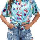 ZXZY Mama Shirt Hawaiian Short Sleeve Blouses Fourth of July Shirts for Women Vneck Tshirts Tops (XL)