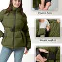 Women's Winter Warm Puffer Jackets Slim Fit Water-Resistant Detachable Hooded with Belt (Green, XL)
