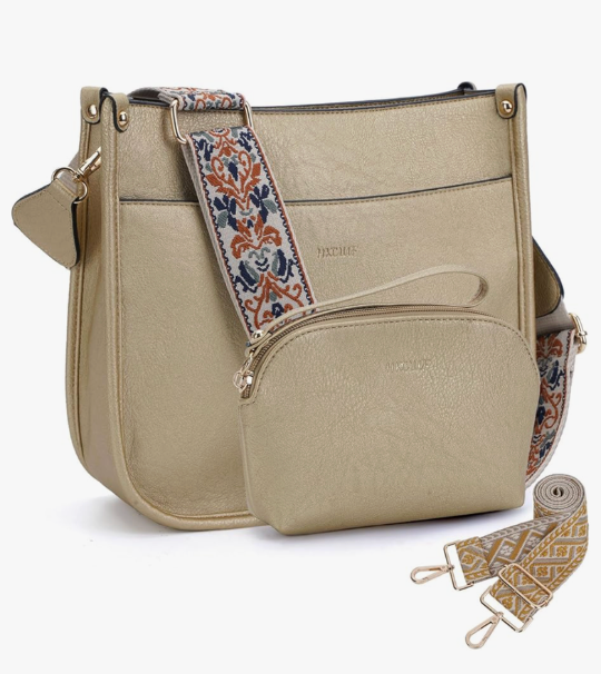 HKCLUF Crossbody Bag Purse for Women 2PCS/Set Leather Hobo Handbag Wallet Set With 2Adjustable Guitar Strap Shoulder Bag