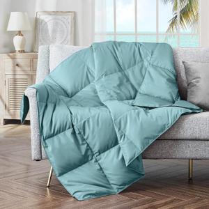 puredown Soft Feather Down Throw Blanket Lightweight Packable Couch Throw for Indoor and Outdoor Use, Throw 50"X70", Teal Blue