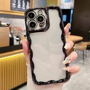 for iPhone 14 Pro Max Case Electroplate Silver Wave Side for iPhone 14 Pro Max Soft Transparent Shockproof Cover 