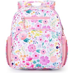 mibasies Kids Backpack for Girls: Girls Backpack 5-8 - Kindergarten Elementary School Bookbag for Girl - Flower Pink