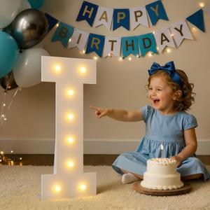 2FT Light Up Letters with Battery Operated Warm White Lights, 5-Min Setup Pre-Cut Foam Board for Birthday Wedding Proposal Graduation Party Decor, Marquee Letter I