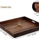 22 x 22 Inches Large Square Black Walnut Wood Ottoman Tray with Handles, Serve Tea, Coffee or Breakfast in Bed, Classic Wooden Decorative Serving Tray
