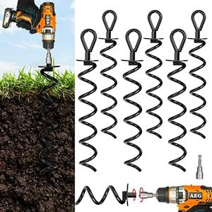 IMMERROT 6 PCS 15.3 Inch Ground Anchors Heavy Duty for High Winds Screw in Earth Anchor Swing Set Spiral Auger Stakes Suitable for Tent Trampoline Tree Garden Fence Sheds Swingset, Easy Use with Drill