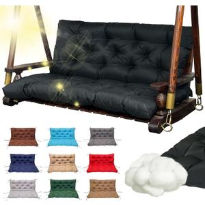 Replacement Swing Cushions for Outdoor Furniture: 2-3 Seater Waterproof Porch Bench Cushions with Ties and Backrest - 4" Thick Patio Swing Chair Cushion for Garden Backyard (Black), Size: 47x40in