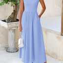 PRETTYGARDEN Women's 2025 Summer Casual Long Dresses Cap Sleeve Patchwork A Line Flowy Modest Elegant Homecoming Maxi Dress (Blue, XL)