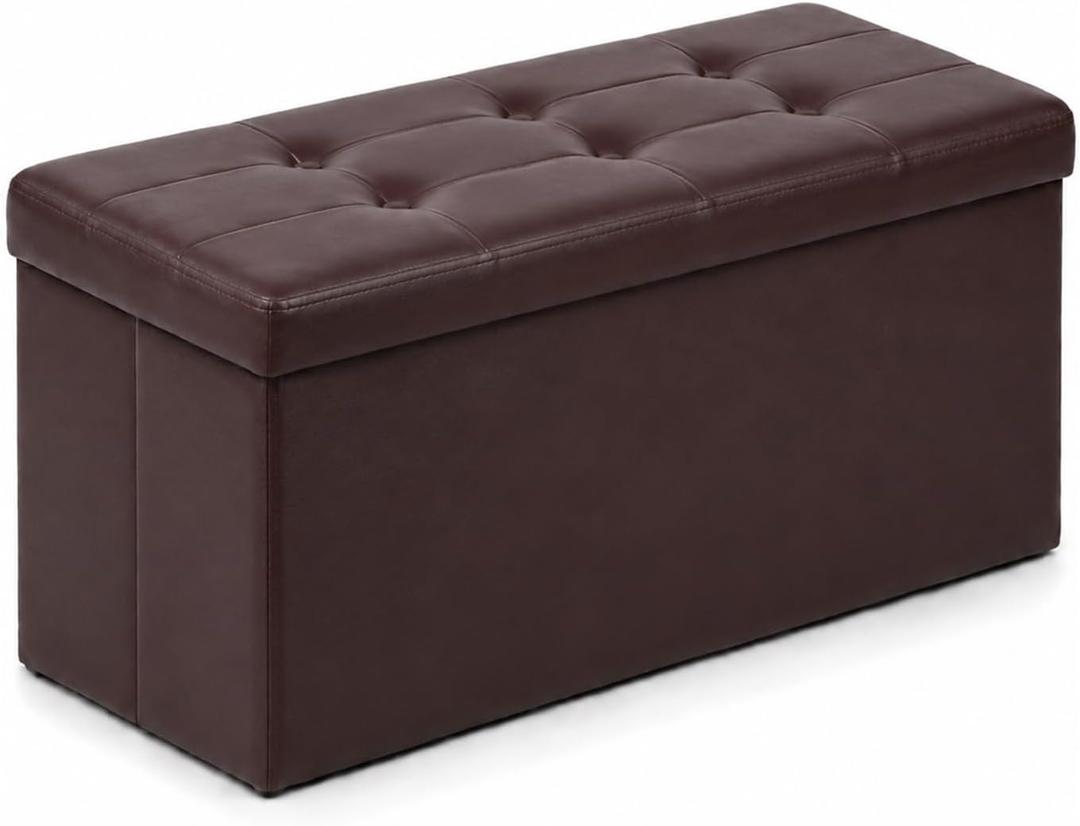 ALASDO 30 Inch Folding Storage Ottoman Bench with Hidden Storage, PU Leather Ottoman Foot Rest Stool, End of Bed Bench for Bedroom, Living Room, Entryway and Closet, Brown, 30"D x 15"W x 15"H