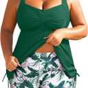 Aqua Eve Women Plus Size Tankini Swimsuit Two Piece Flowy Swimdress Bathing Suits with Shorts Green 18W