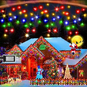 Hezbjiti 400LED Christmas Icicle Lights - 33FT Dark Green Wire with 8 Modes & 75 Drops for Outdoor Decor