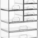 Yieach 8 Pack Clear Stackable Storage Drawers,Acrylic Drawer Organizer for Medicine,Palettes,Hair Accessories and Makeup Organizer,Plastic Drawers for Cabinet,Office,Desk,Bathroom Storage Containers