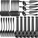 Thenshop 30 Pcs Stainless Steel Serving Utensils Set Flatware Set Include Large Serving Spoons Slotted Spoons Forks Soup Ladle Pie Server and Tongs for Buffet Party(Black)