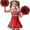 Koatobbor Girls Cheerleader Costume Cheerleading Outfit Dress for Halloween Party Birthday Gift, Red (Large, 6-7y)