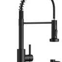 Black Kitchen Faucet with Soap Dispenser, Pull Down Sprayer, Stainless Steel, Modern Spring 1 Handle Pull Out Sink Faucet with Deck Plate for 1 or 3 Hole Sinks for Bar RV Laundry Farmhouse