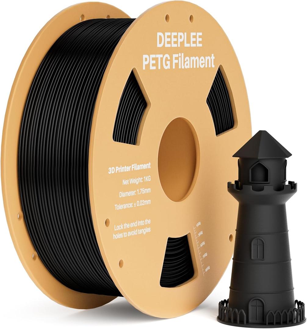 DEEPLEE PETG 3D Printer Filament 1.75mm 1KG, Dimensional Accuracy +/- 0.02 mm, High Toughness & Impact Resistance PETG Filament Fits FDM 3D Printers, Black