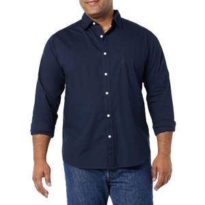 Amazon Essentials Men's Long-Sleeve Regular-Fit Stretch Poplin Shirt (Blue, Small)