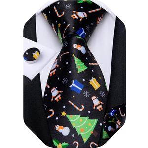 DiBanGu Christmas Ties for Men Xmas Holiday Necktie and Pocket Square Cufflinks Set Vacation Festive Necktie with Gift Box (Black/Green Christmas Tree)