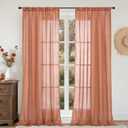 BGment Boho Terracotta Linen Curtains for Living Room 84 Inches Long, Burnt Orange Light Filtering Drapes Semi Sheer with Rod Pocket for Fall Bedroom Rust Color, Each 52 Inch Wide