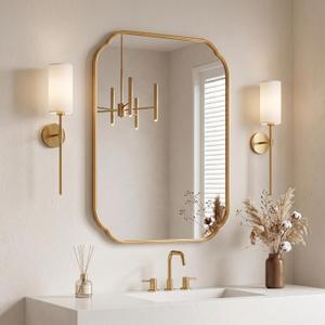 24"x18" Gold Scalloped Mirror for Bathroom, Rust-Proof Metal Frame