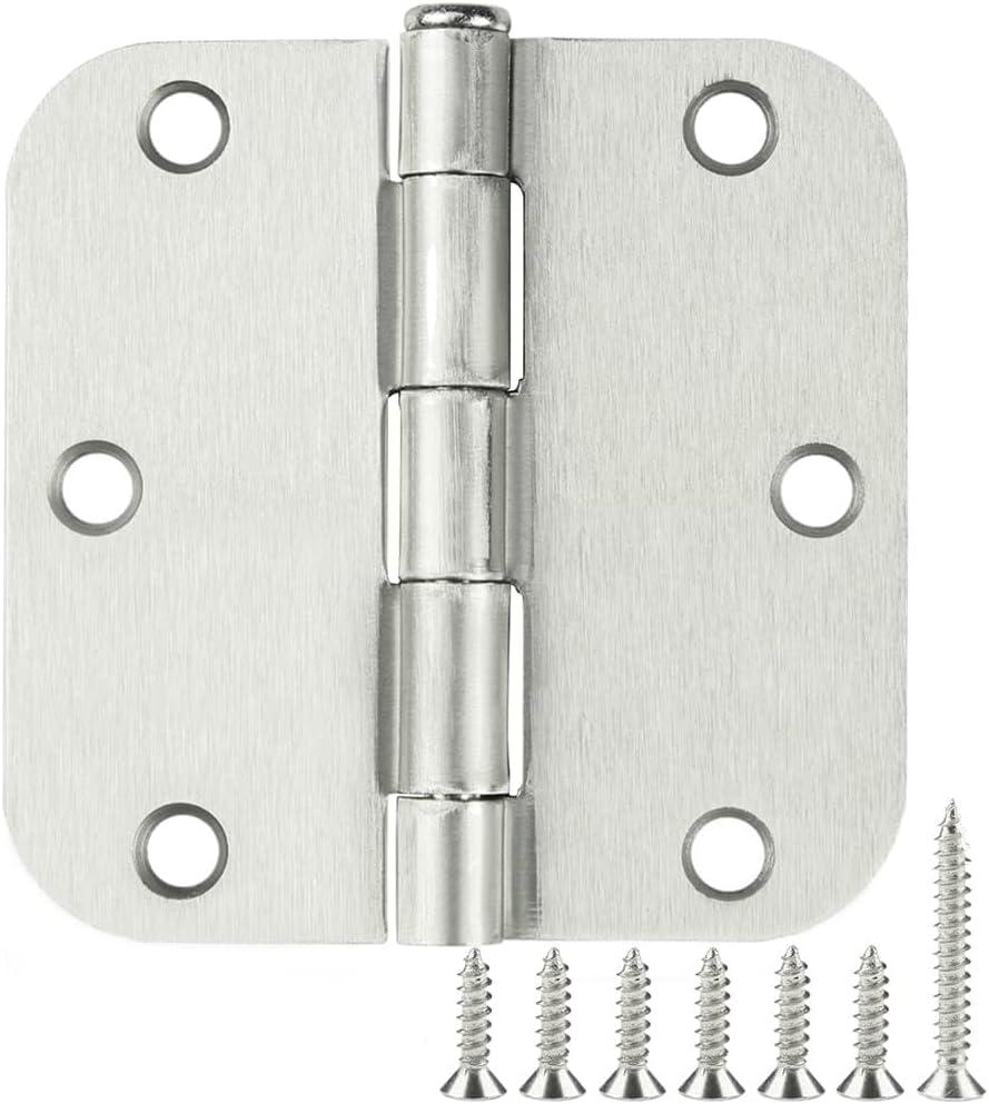 24 Pack Interior Satin Door Hinges Brushed Nickel 3.5 Inch x 3 1/2" 5/8" Rudius Rounded Heavy Duty Metal Iron Hinge 3  Bifold Standard Doors Hardware Fittings for Flat,Bed/Storage/Basement Room (Satin Nickel-Rounded)