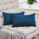 Anickal Set of 2 Dark Blue Lumbar Pillow Covers Rustic Linen Decorative Throw Pillow Covers 12x20 Inch for Sofa Couch Decoration