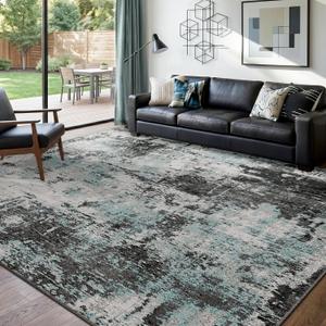 RELEANY Washable Area Rugs 8'x10' Non-Slip Modern Abstract Soft for Living Room Entryway Bedroom Nursery, Print Pattern, Blue Black Teal