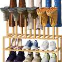 Boot Rack with Shoe Rack, Boot Rack Organizer Tall Boots for Closet, Bamboo Wood Shoe Shelf Storage Organizer for Entryway Small Space (Large, Natural)