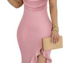 CHICME Womens Sexy Bodycon Party Dress Off The Shoulder Pearls Strap Midi Dress Ruffle Hem Cocktail Dresses, Large